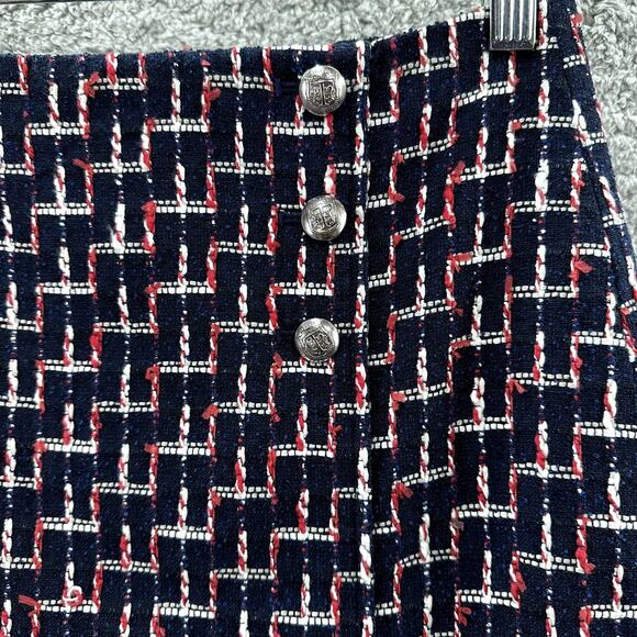 Talbots NWT Women's Size 4P Pencil Skirt Front Buttons Raw Hem Lined Geometric - Picture 2 of 11